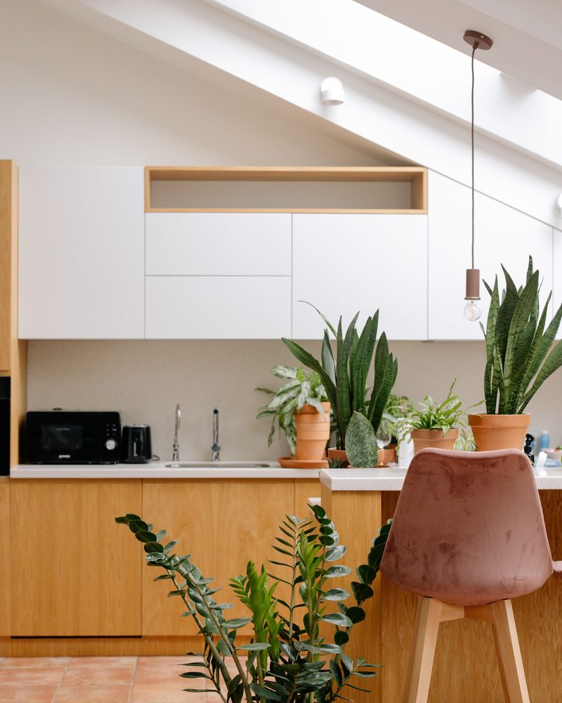 Cocina blanca con madera
